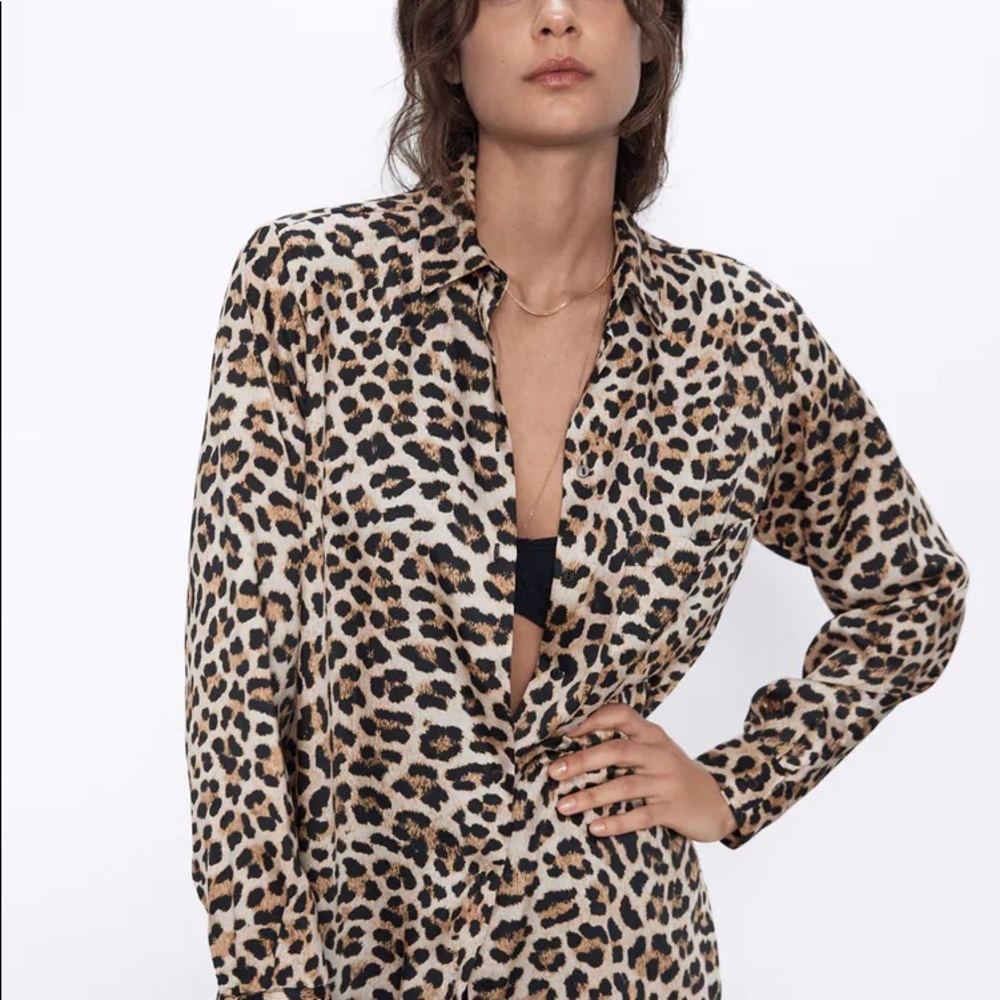 Zara Leopard Print Long Sleeve Shirt
